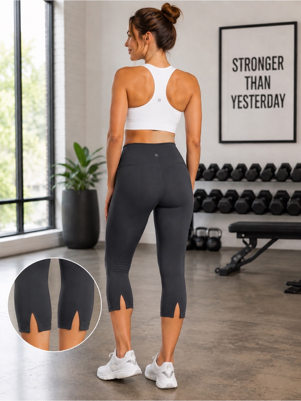Balance Collection High Rise Capri Leggings Back Slit Charcoal
